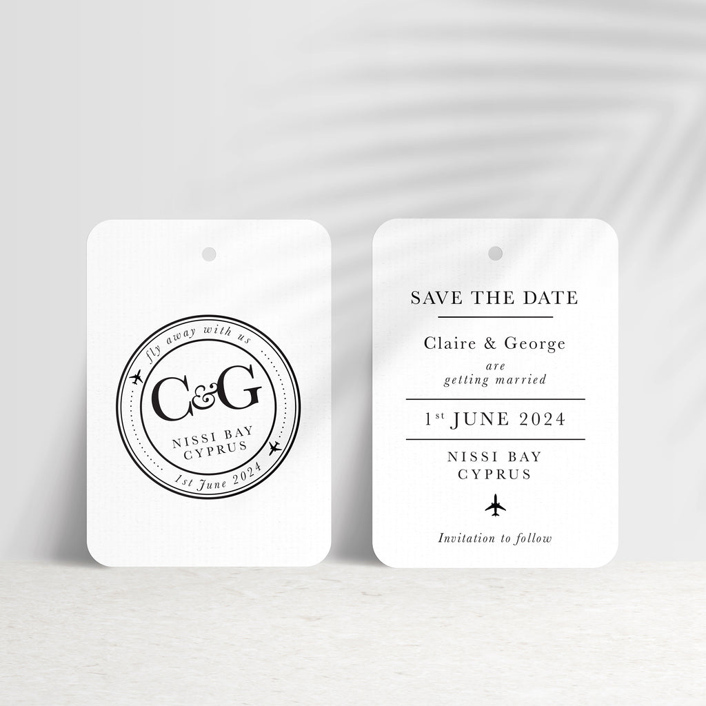 'Fly away with us' Destination Travel Save The Date Wedding Tag - Ditsy Chic