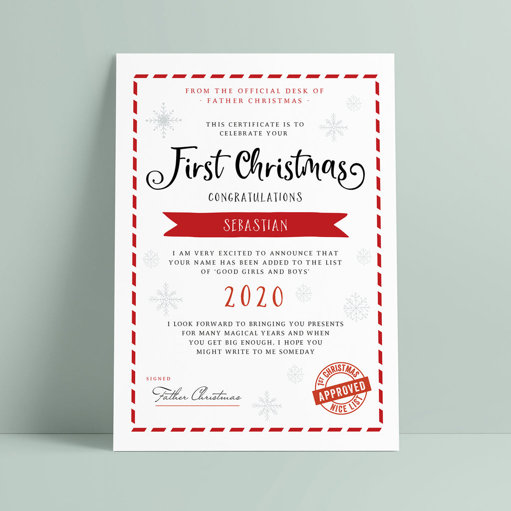 Personalised First Christmas Nice List Certificate - Ditsy Chic