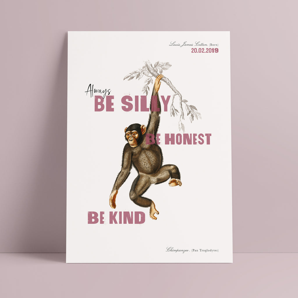Be Silly, Be Honest, Be Kind Personalised Monkey Nursery Print - Ditsy Chic