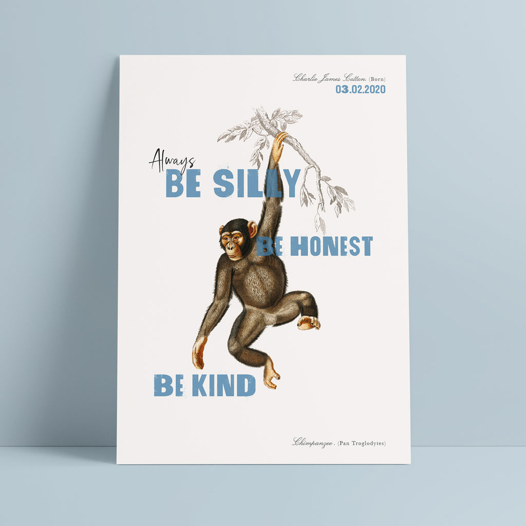 Be Silly, Be Honest, Be Kind Personalised Monkey Nursery Print - Ditsy Chic
