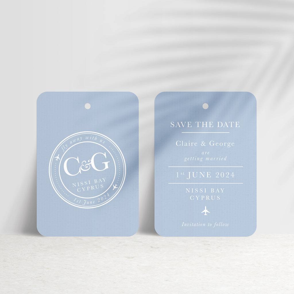 'Fly away with us' Destination Travel Save The Date Wedding Tag - Ditsy Chic