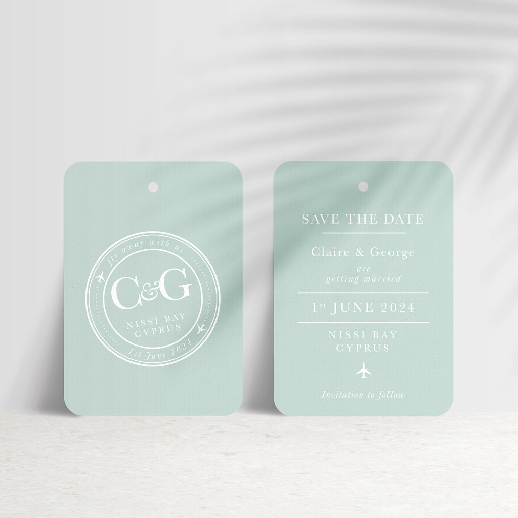 'Fly away with us' Destination Travel Save The Date Wedding Tag - Ditsy Chic