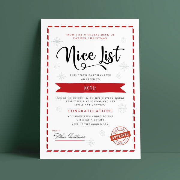 Personalised Santa's Nice List Christmas Certificate - Ditsy Chic