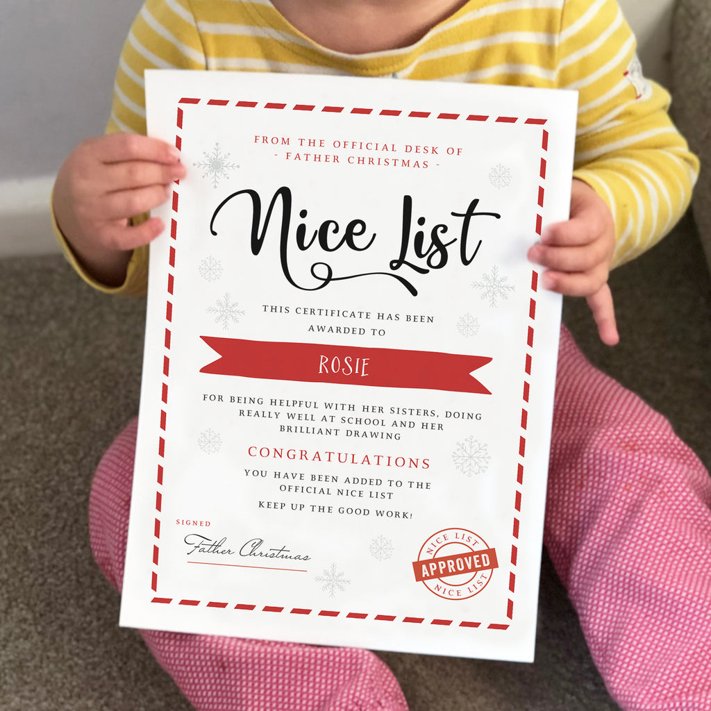 Personalised Santa's Nice List Christmas Certificate - Ditsy Chic