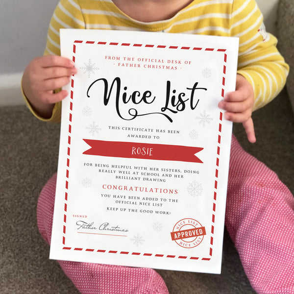 Personalised Santa's Nice List Christmas Certificate - Ditsy Chic