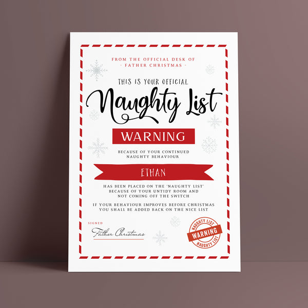 Personalised Santa's Naughty List Christmas Certificate - Ditsy Chic