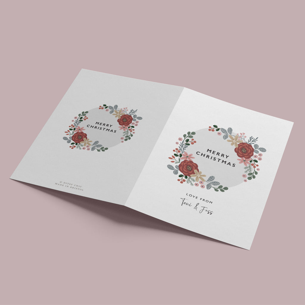 Floral Christmas Wreath Bouquet Personalised Card Pack - Ditsy Chic