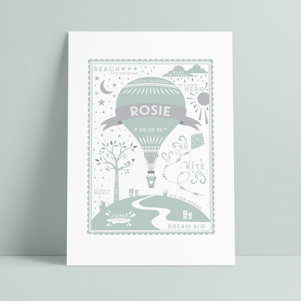 Personalised Children's Motivational Name and Date Balloon Print - Ditsy Chic