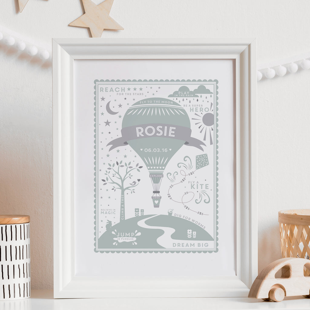 Personalised Children's Motivational Name and Date Balloon Print - Ditsy Chic