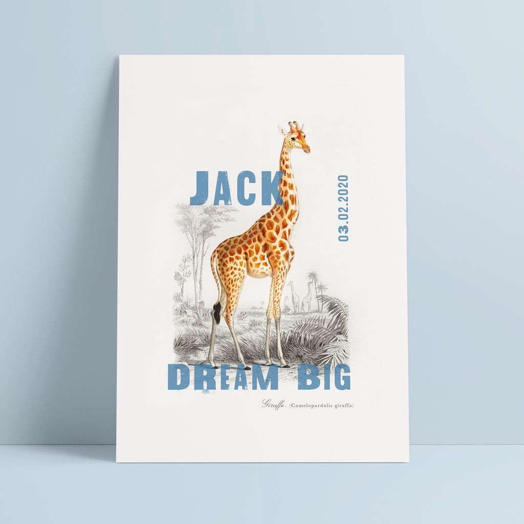 Personalised Giraffe Name And Date Nursery Print - Ditsy Chic