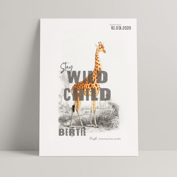 Personalised Stay Wild Child Giraffe Nursery Name Print - Ditsy Chic