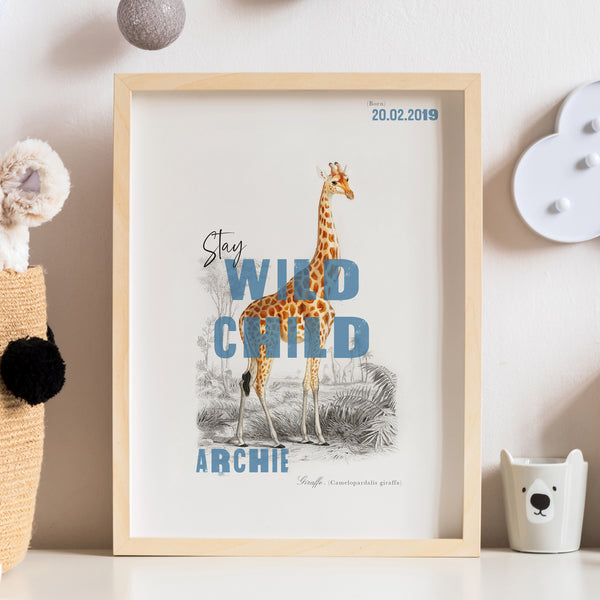 Personalised Stay Wild Child Giraffe Nursery Name Print - Ditsy Chic