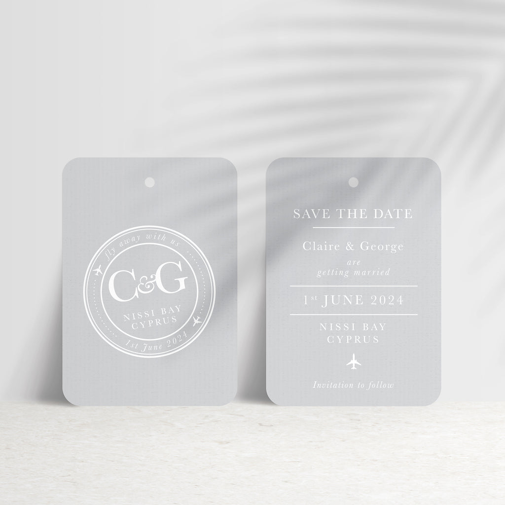 'Fly away with us' Destination Travel Save The Date Wedding Tag - Ditsy Chic