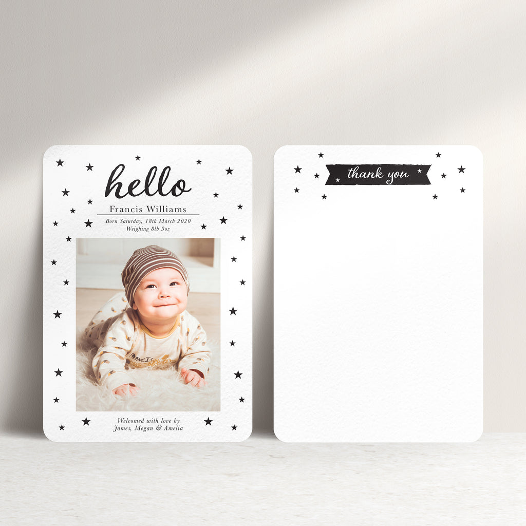 Hello Baby Personalised Baby Photo Announcement Card - Ditsy Chic