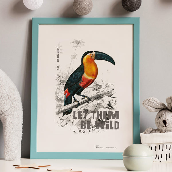 'Let Them Be Wild' Personalised Jungle Nursery Name & Date Print - Ditsy Chic