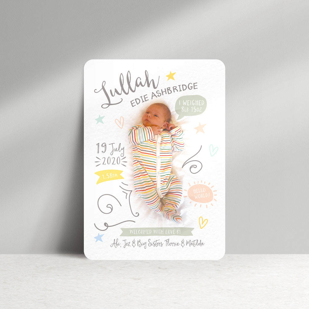 Personalised Photo Baby Announcement Card - Ditsy Chic