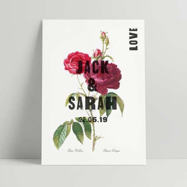 Botanical Rose Personalised Wedding & Anniversary Date Print - Ditsy Chic