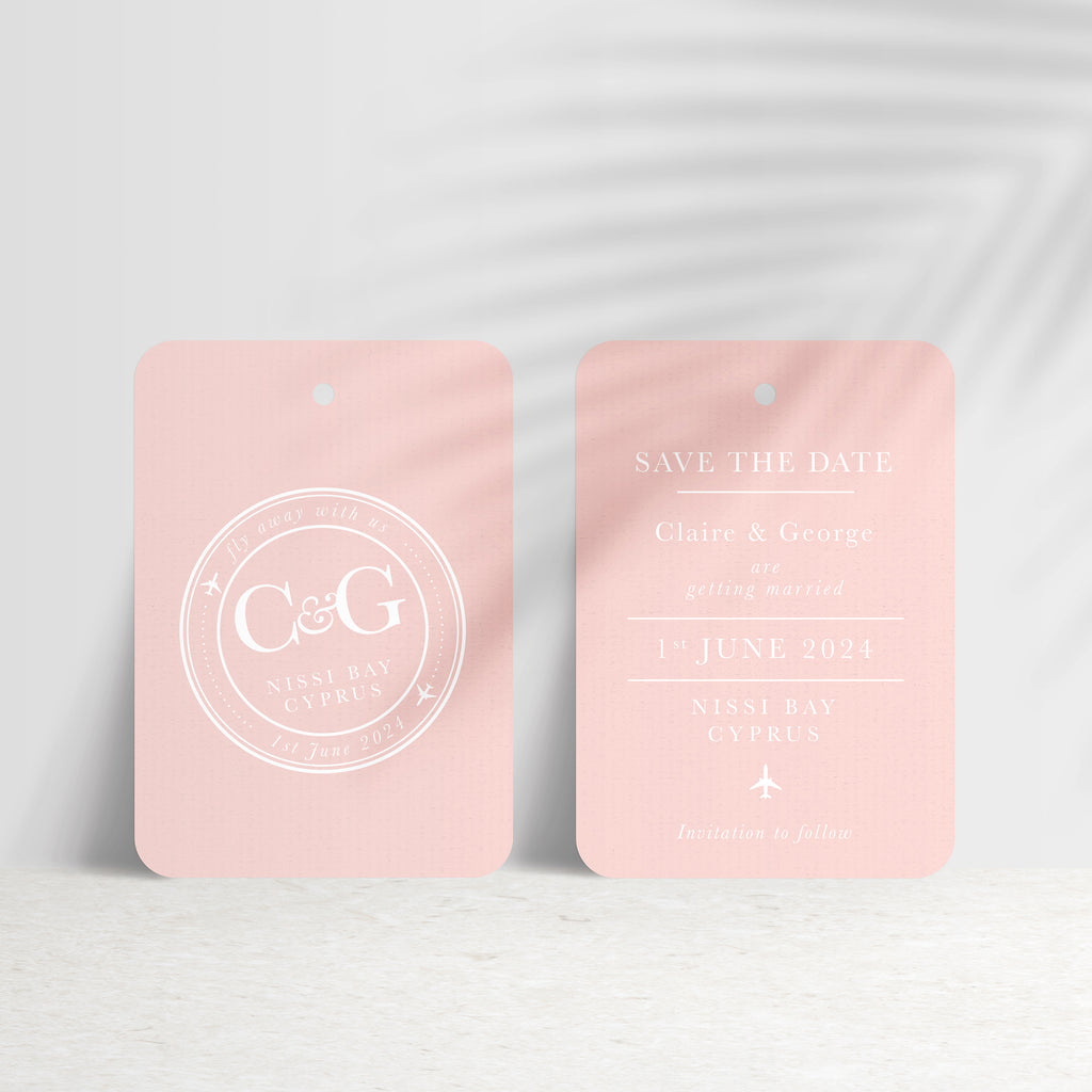 'Fly away with us' Destination Travel Save The Date Wedding Tag - Ditsy Chic