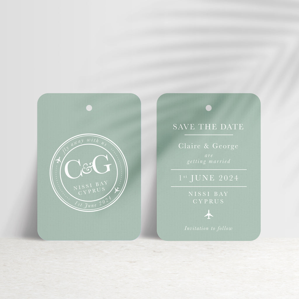 'Fly away with us' Destination Travel Save The Date Wedding Tag - Ditsy Chic