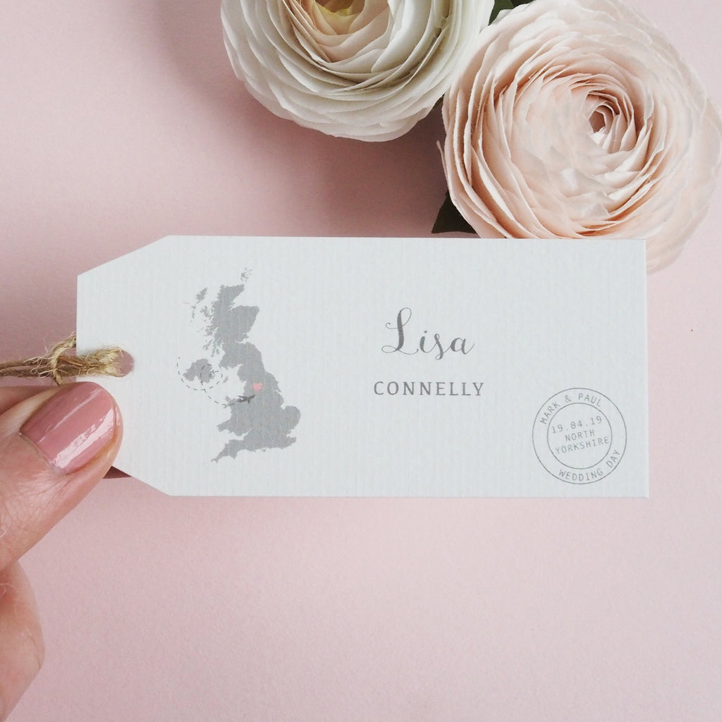 Map Wedding Travel Tag Place Card - Ditsy Chic