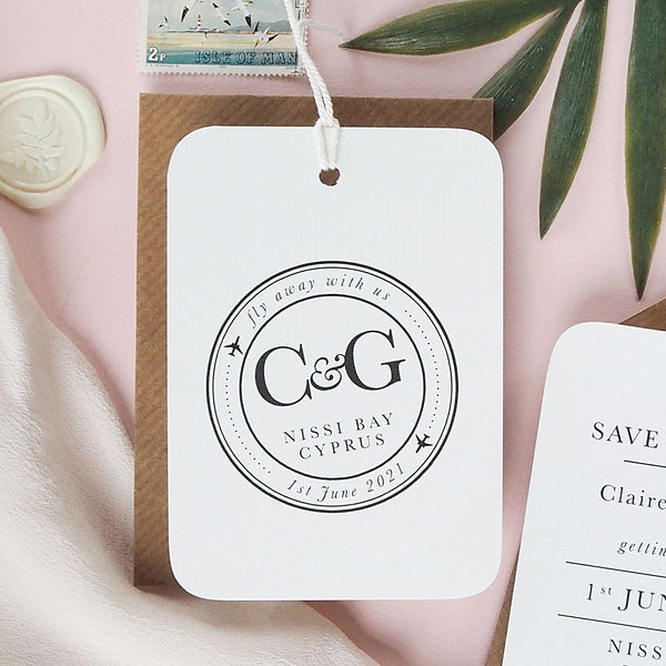 'Fly away with us' Destination Travel Save The Date Wedding Tag - Ditsy Chic